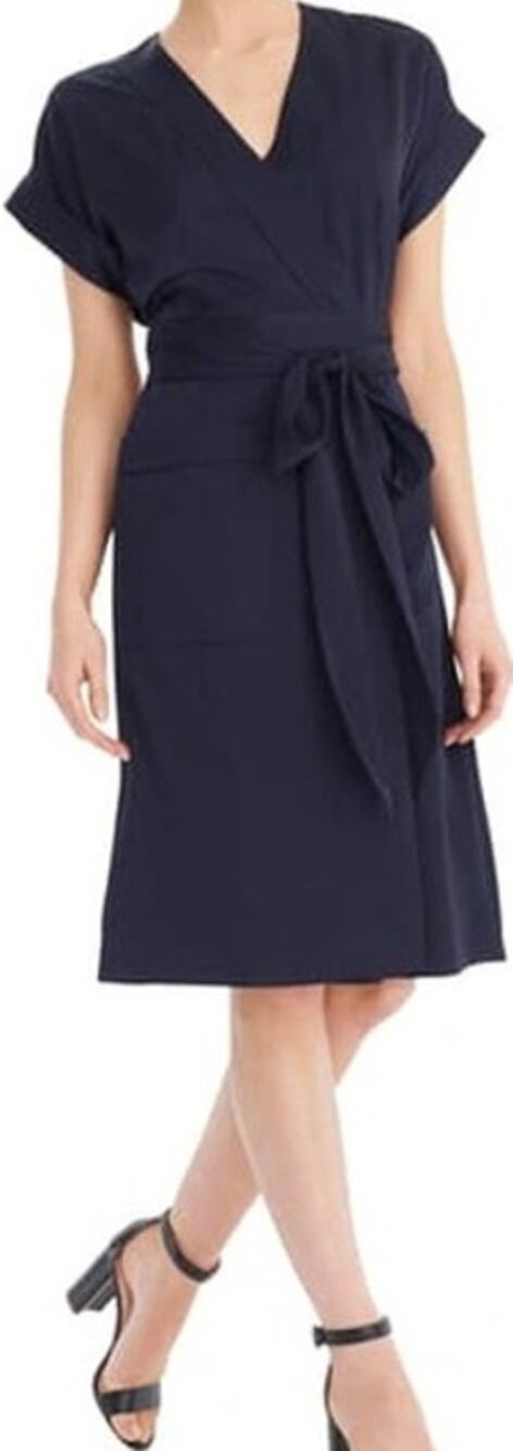 J. Crew Short Sleeve Wrap Dress V Neck Tie Knee Length Career Black Medium